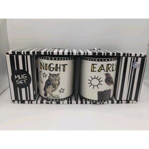 Hoots N' Howlers by Lorrie Veasey Ceramic Owl Bird Mug Set Night Early